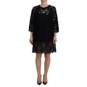 Dolce & Gabbana Black Floral Lace Cotton Shift Mini Women's Dress